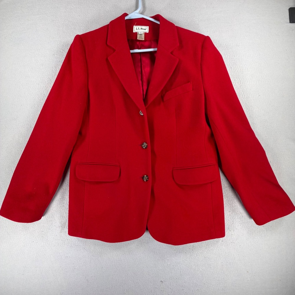 L.L.Bean Women's Size 10 Red Wool Cashmere Blazer Jacket Made USA Classic Preppy